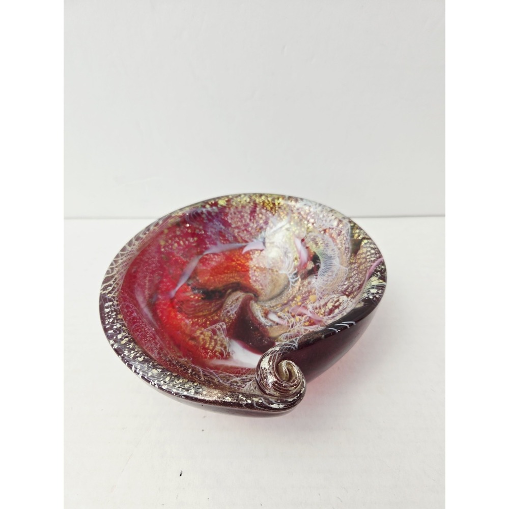 Art glass bowl ashtray red gold flake‎ Murano 6"